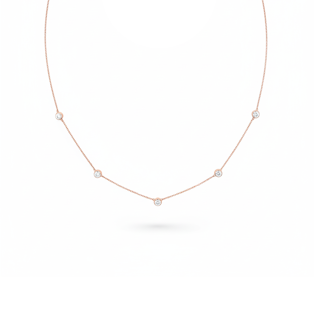 Memoire 0.96ct Diamond Station Necklace 18K Rose Gold