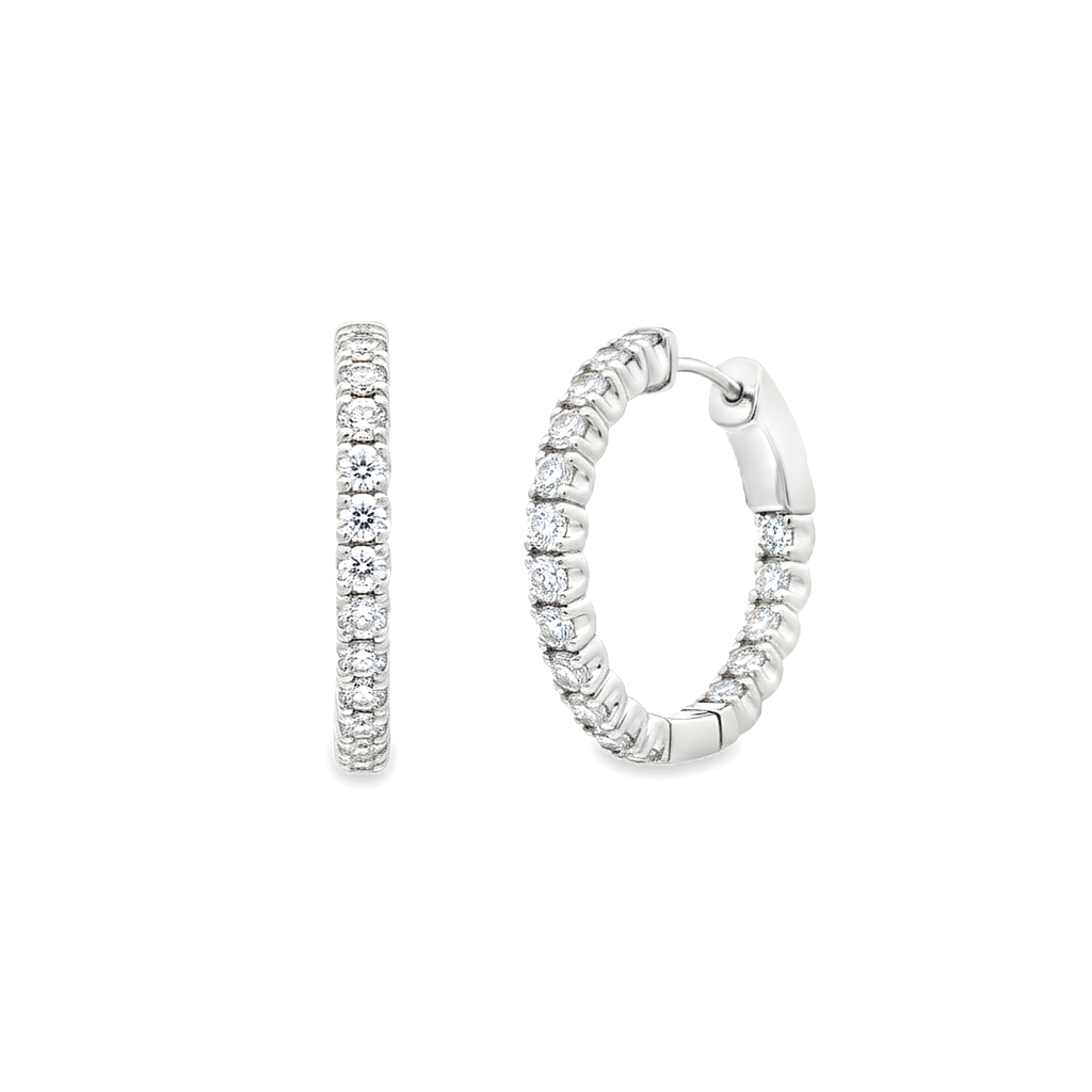King Jewelers 1.51ct Diamond Hoop Earrings 14K White Gold