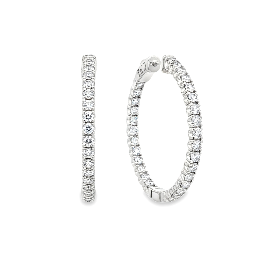 King Jewelers 3 Carat Diamond Hoop Earrings 14K White Gold