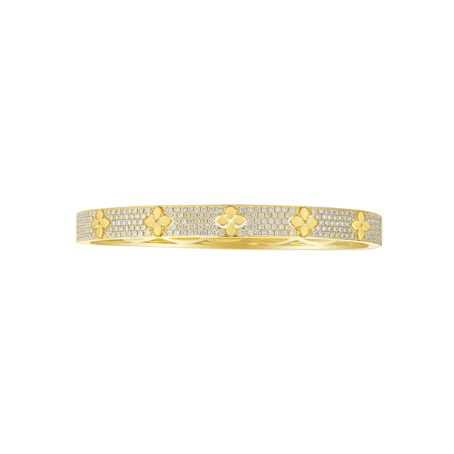 King Jewelers 1.65ct Pave Diamond Clover Bangle Bracelet 14K Yellow Gold