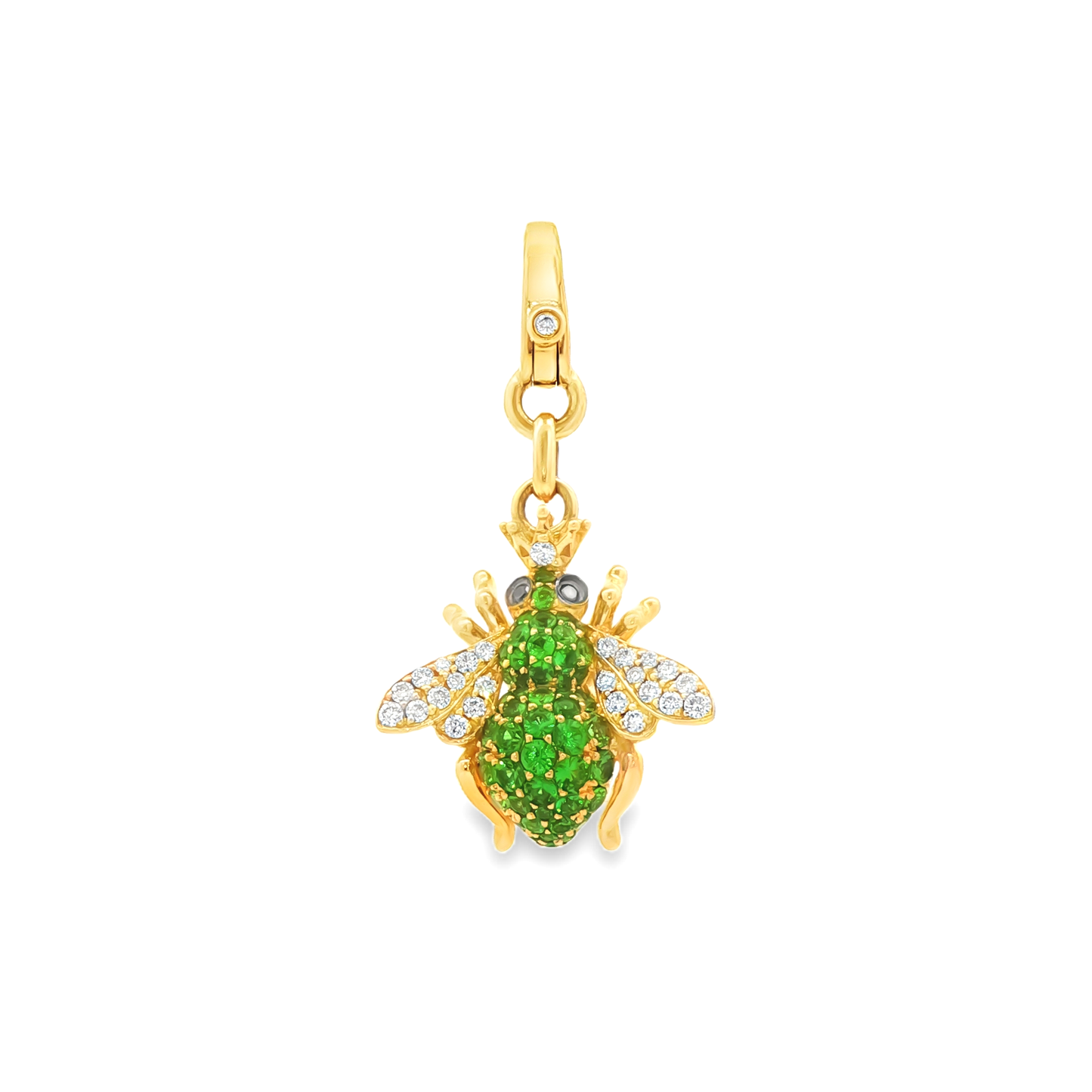 King Jewelers Tsavorite and Diamond Bumble Bee Charm 14K Yellow Gold