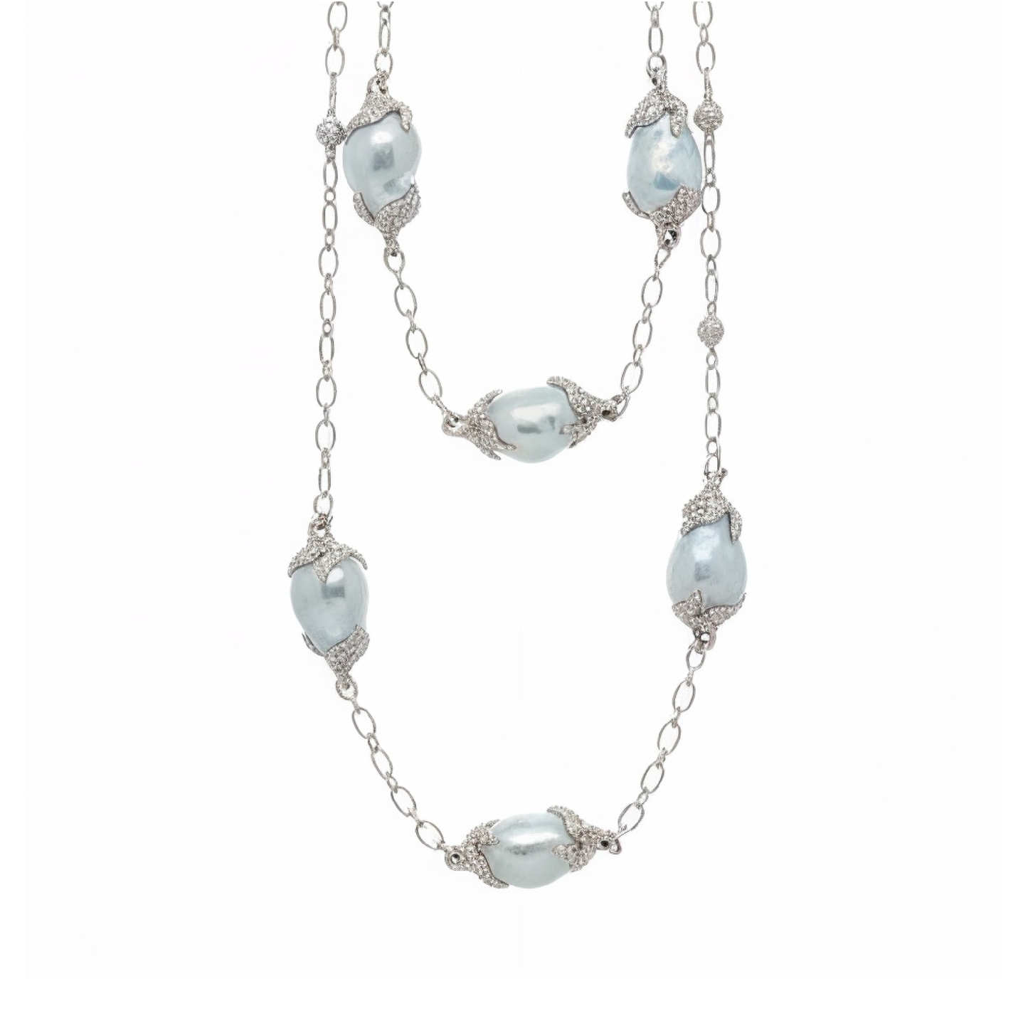 Mikimoto Baroque South Sea Pearl Station Necklace with Diamonds