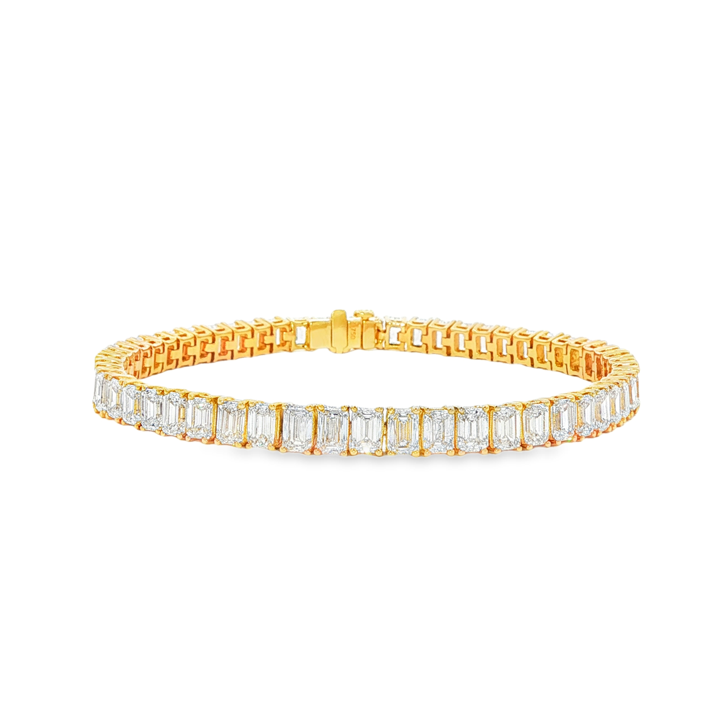 King Jewelers 14.05ct Emerald Cut Diamond Tennis Bracelet 18K Yellow Gold