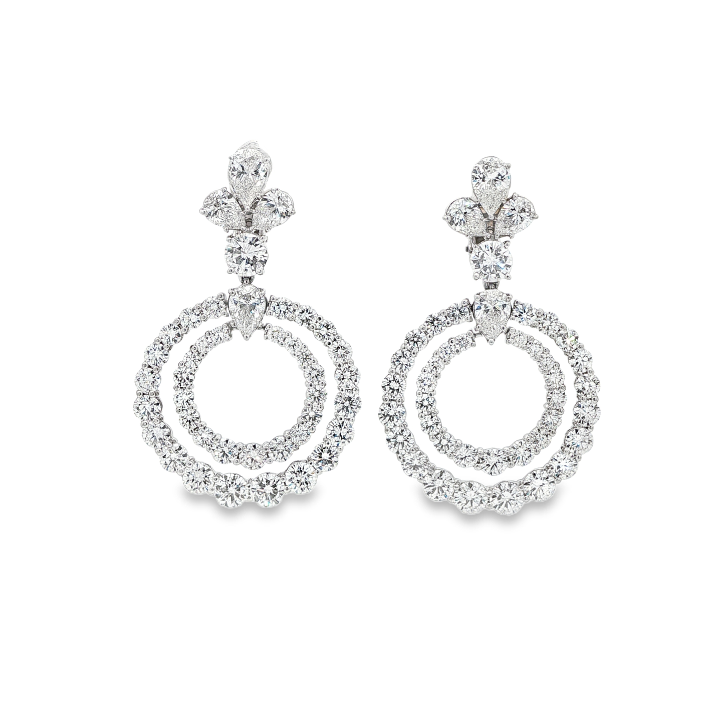 King Jewelers Platinum Double Circle 24.31ct Diamond Drop Earrings
