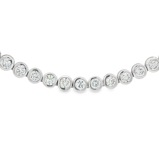 King Jewelers 20.50ct Round Bezel Diamond Tennis Necklace 18K White Gold
