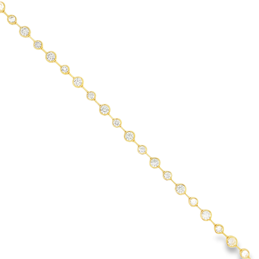 King Jewelers Graduated 4.60ct Diamond Bezel Station Bracelet 18K Yellow Gold