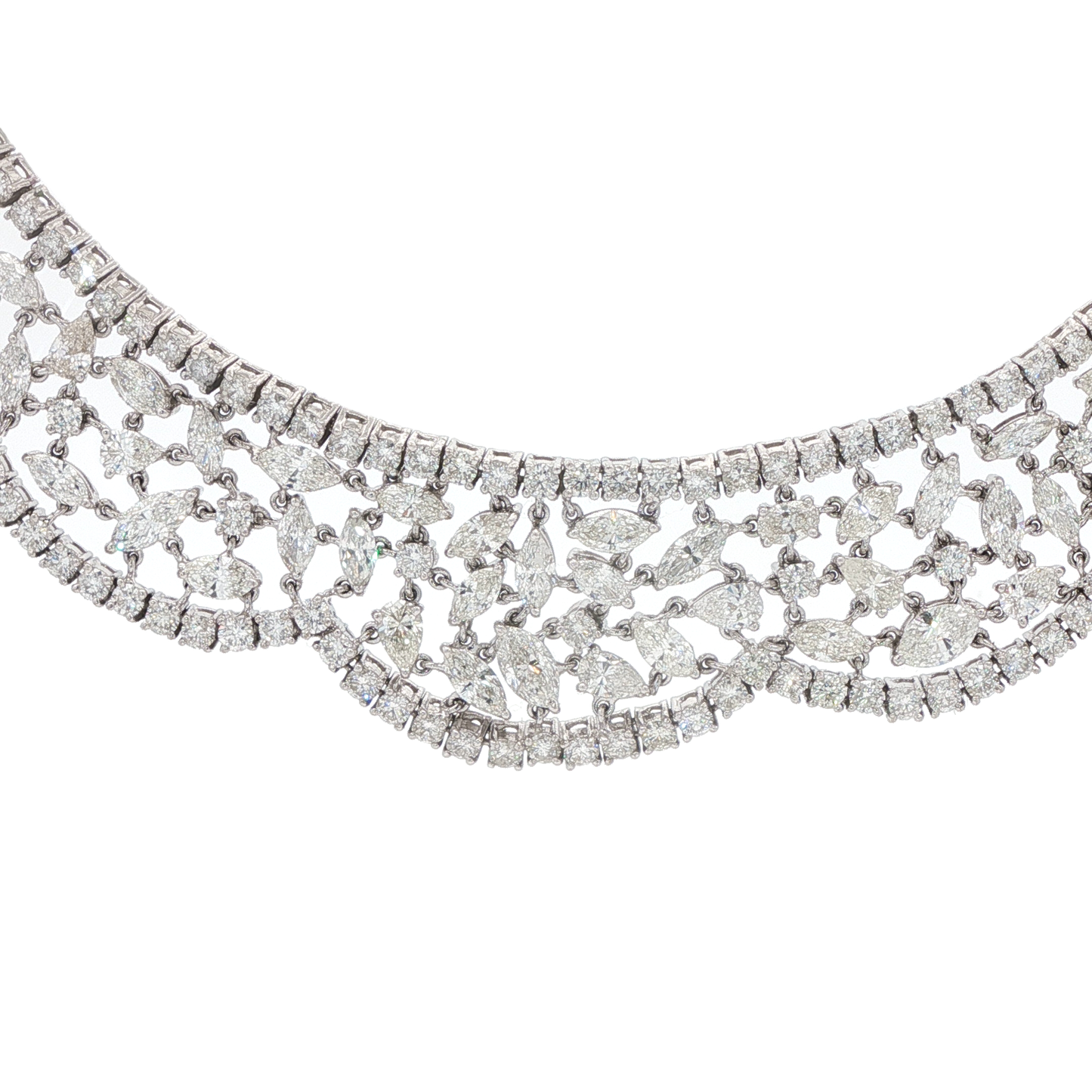 King Jewelers Intricate 43.54ct Diamond Lace Statement Collar in 18K White Gold