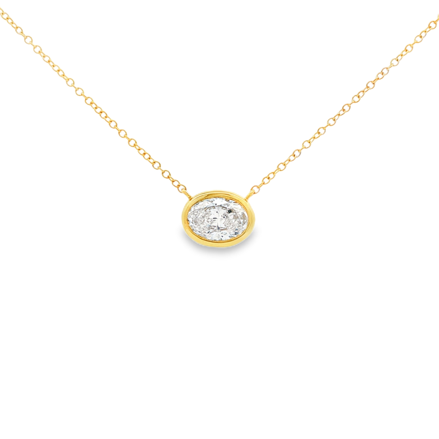 Ella Rose East West 0.50ct Oval Lab-Grown Diamond Pendant Necklace 14K Yellow Gold