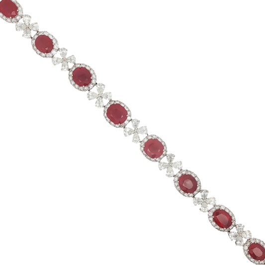 King Jewelers Oval Ruby and Diamond Bracelet in 18K White Gold