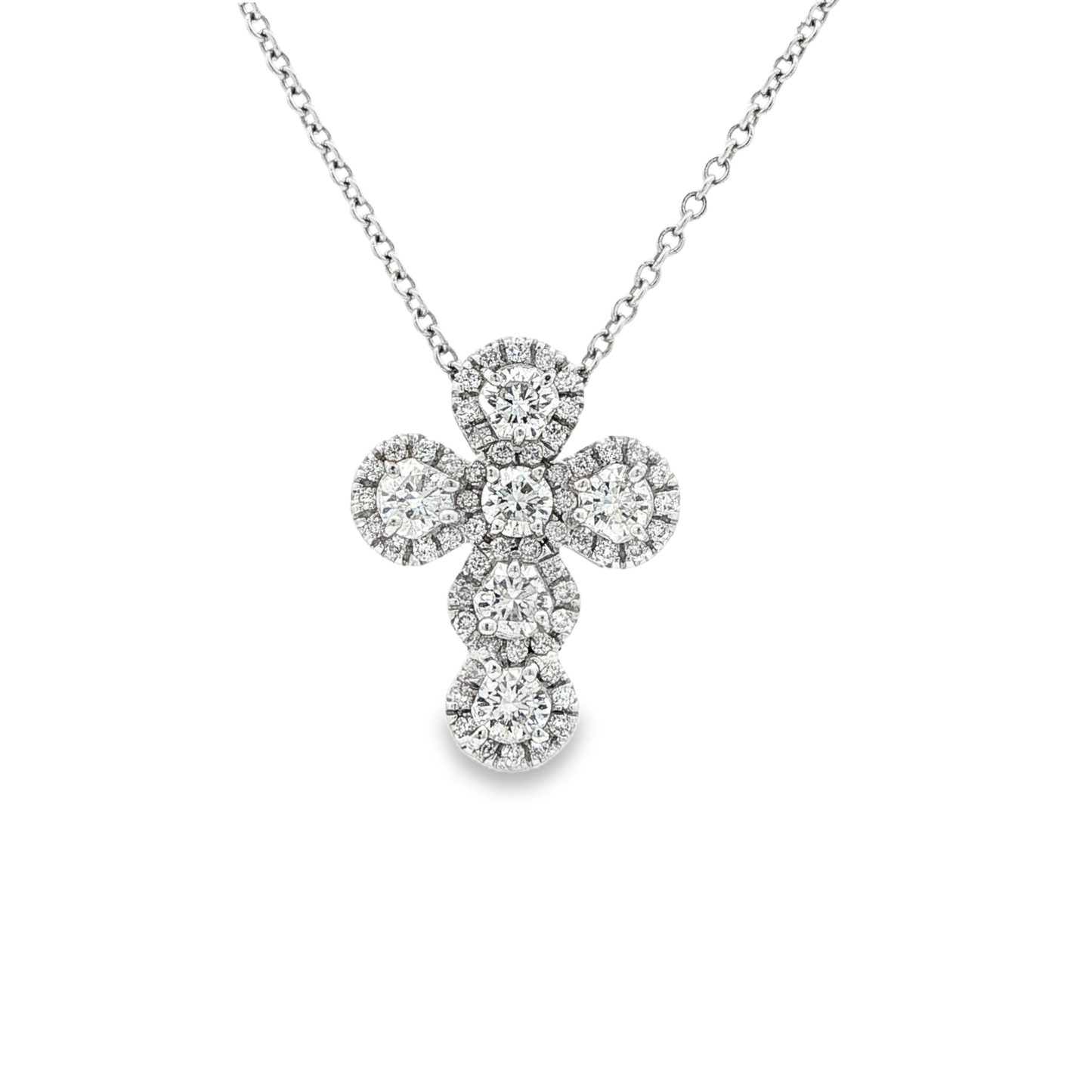 Norman Silverman 0.90ct Diamond Cross Pendant Necklace 18K White Gold