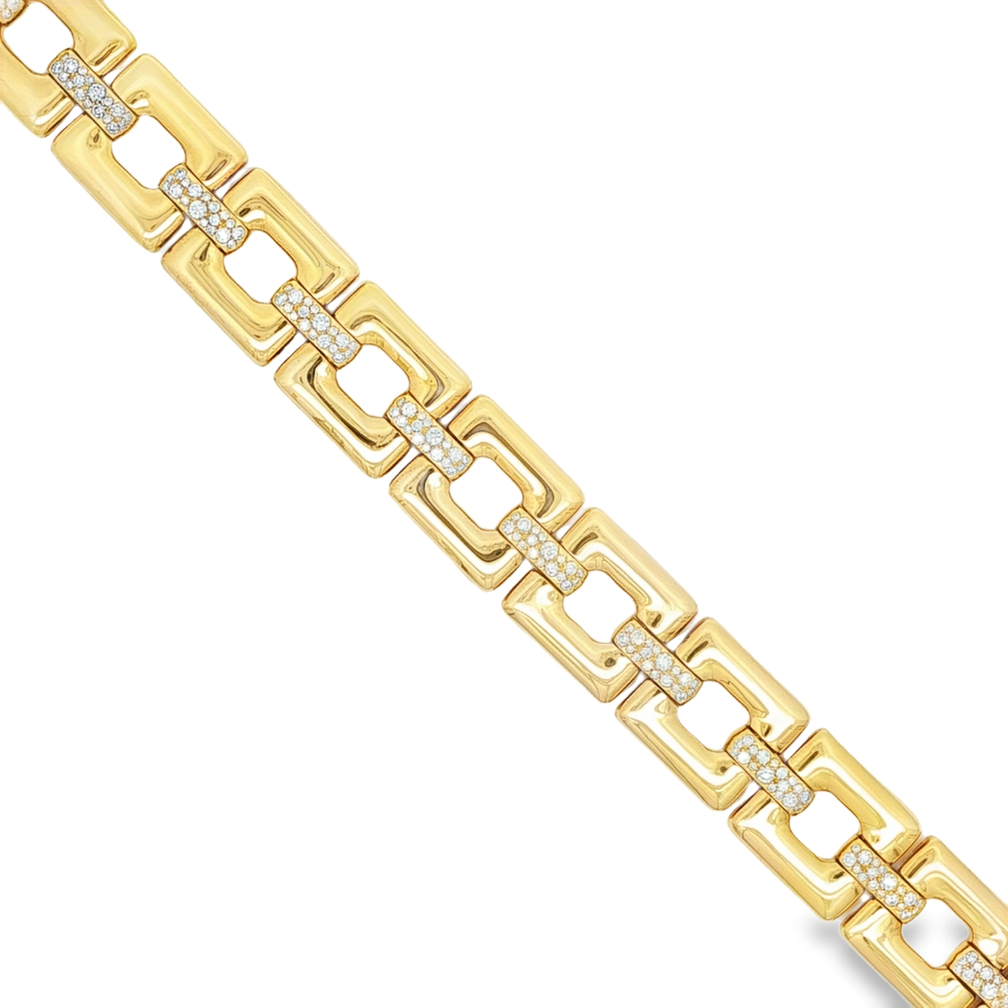 Antonio Papini Square Link Bracelet with Diamonds 18K Yellow Gold