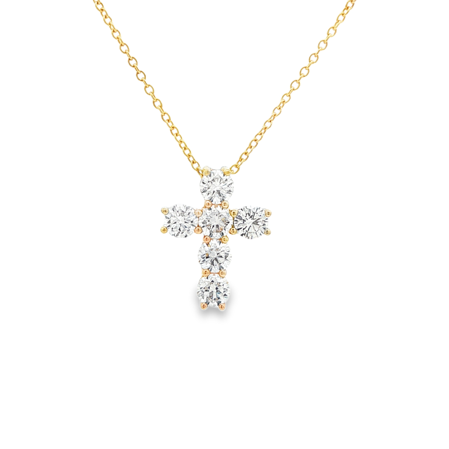 King Jewelers 1.14ct Diamond Cross Pendant Necklace 18K Yellow Gold