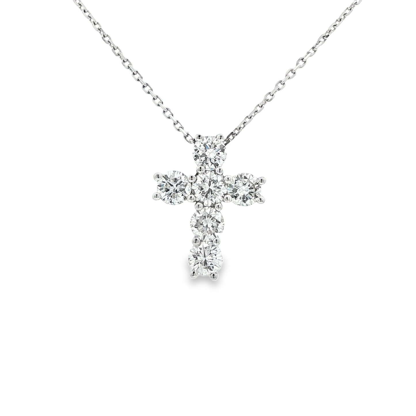 King Jewelers 1.76ct Diamond Cross Pendant Necklace 18K White Gold