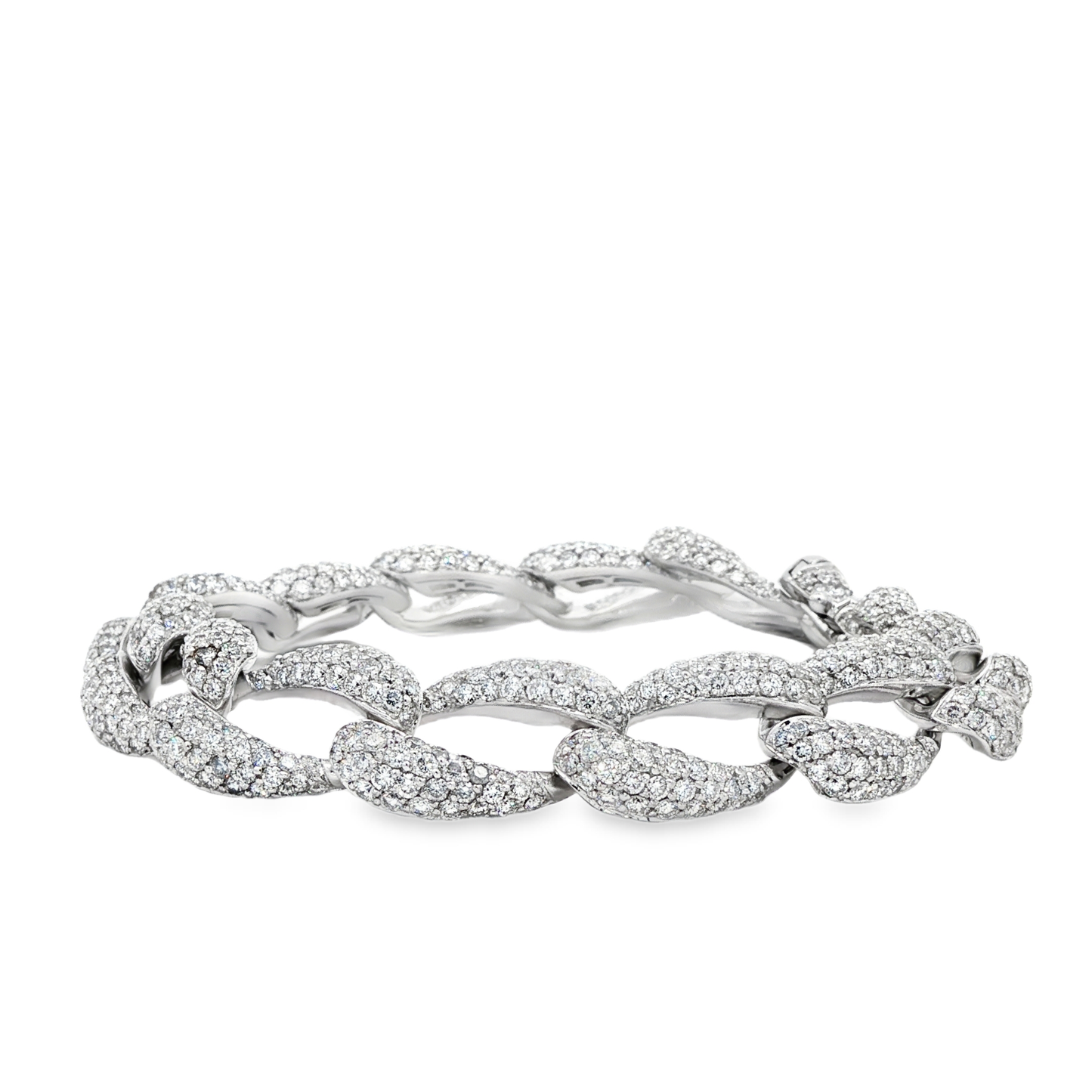 King Jewelers 18K White Gold 11.04ct Diamond Cuban Link Bracelet