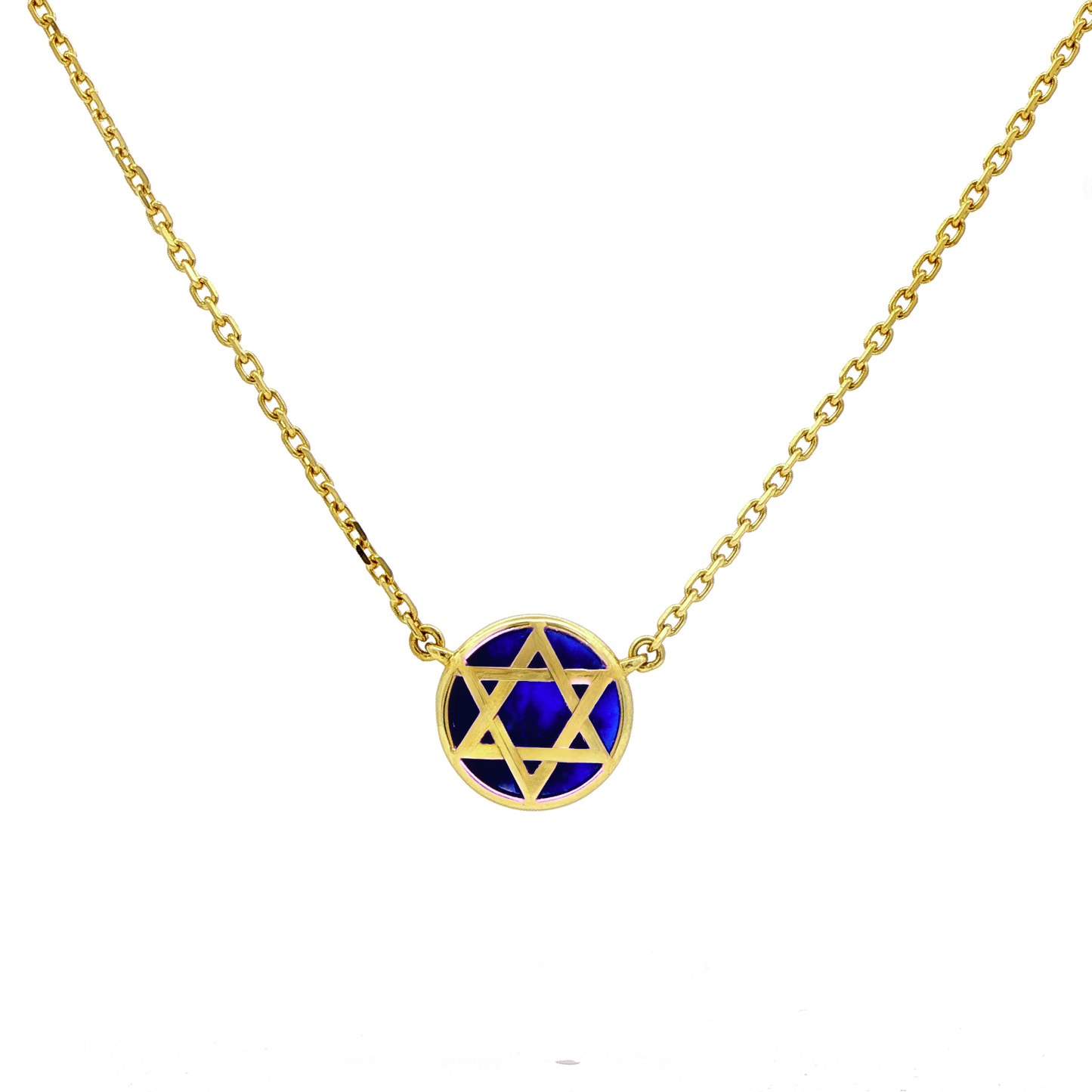 King Jewelers Lapis Star of David Pendant Necklace 14K Yellow Gold
