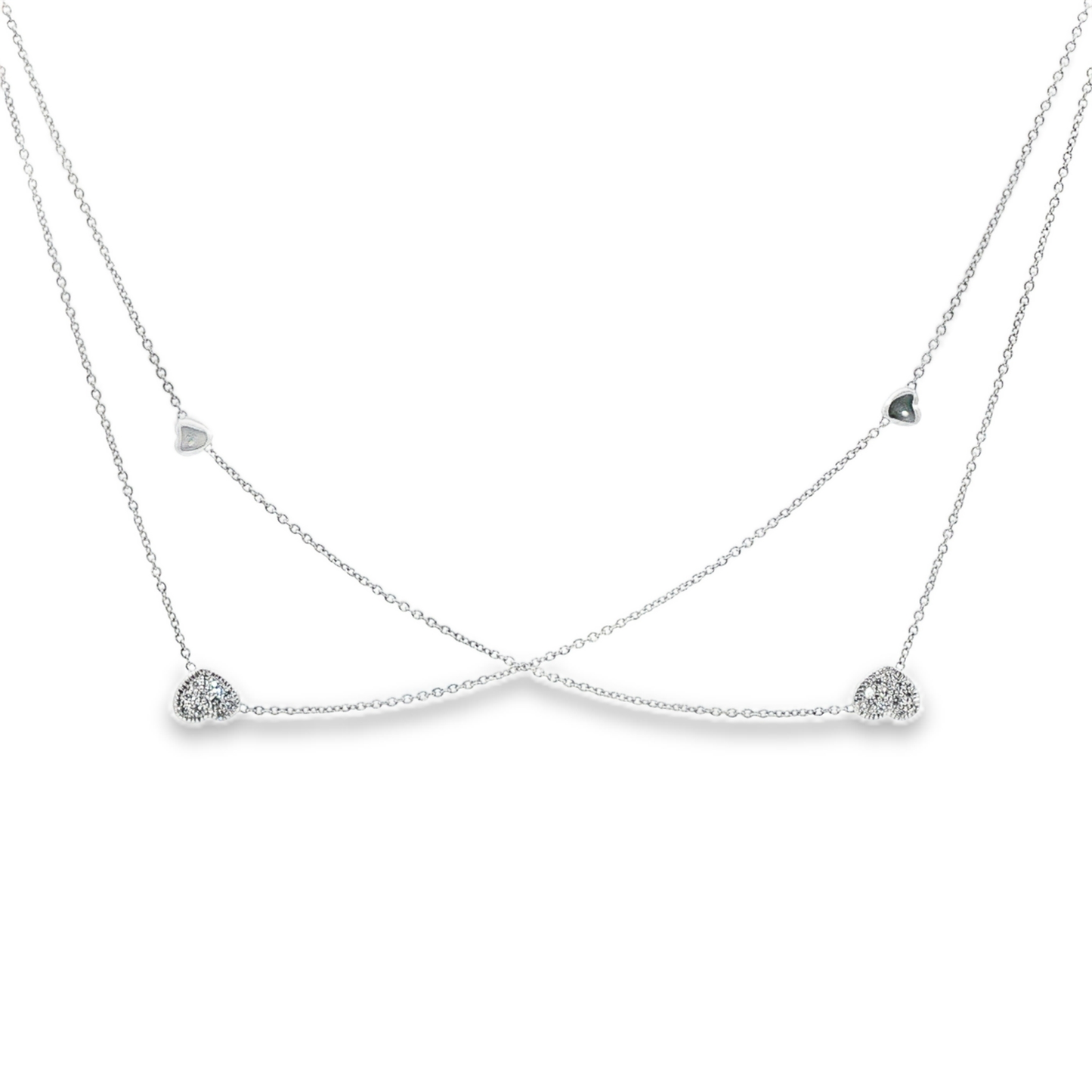 King Jewelers 18K White Gold 0.40ct Diamond Heart Station Necklace