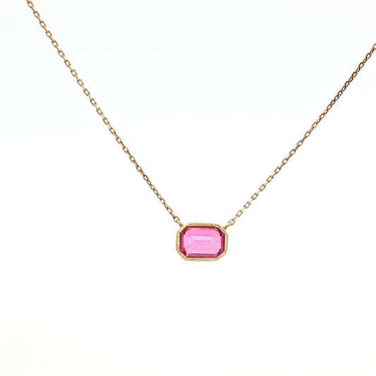 King Jewelers 1.13ct Emerald Cut Pink Sapphire Pendant Necklace 14K Yellow Gold