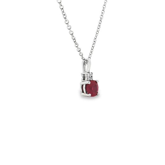 King Jewelers Ruby Pendant Necklace with Diamonds 14K White Gold