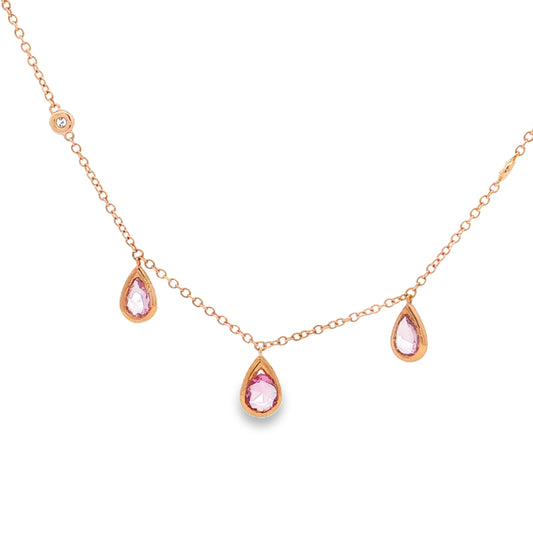 King Jewelers Pink Sapphire and Diamond Necklace 18K Rose Gold