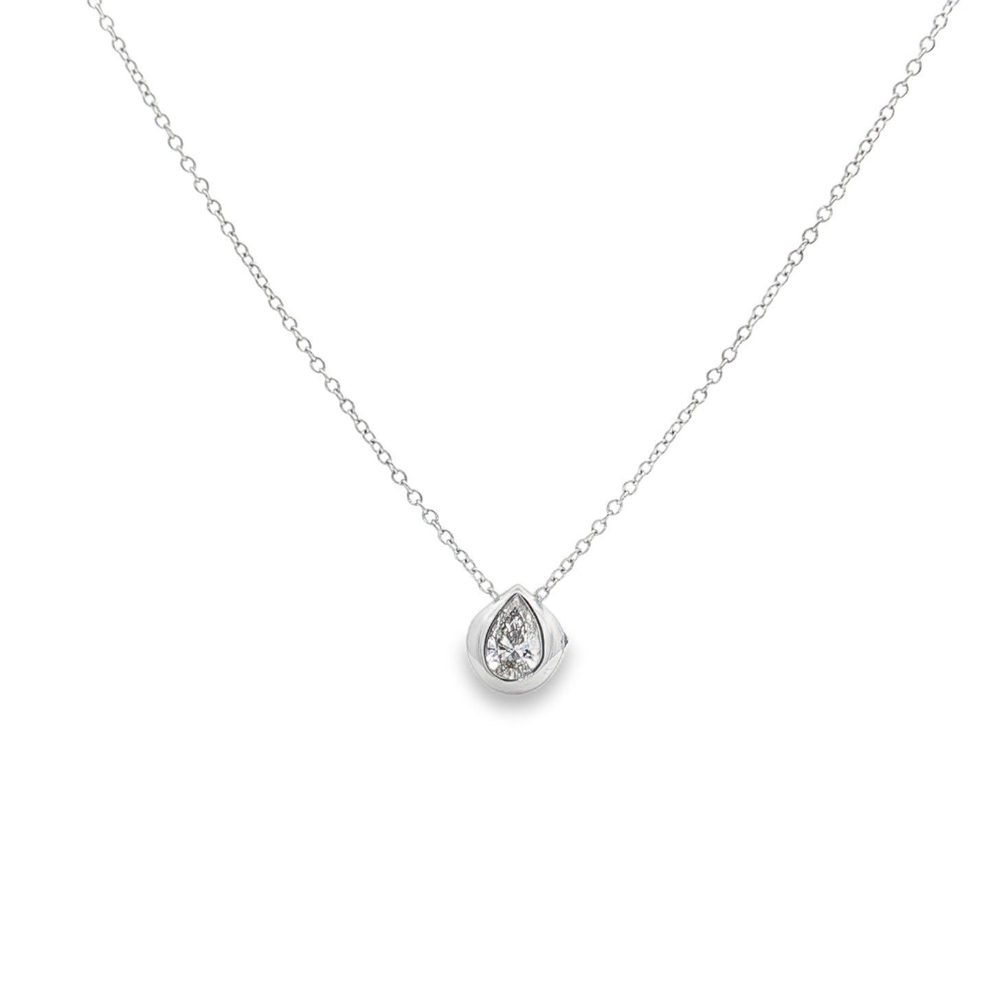 King Jewelers 0.30ct Pear Shape Bezel Set Diamond Pendant Necklace