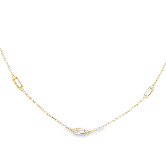 King Jewelers Baguette Diamond Station Necklace 14K Yellow Gold