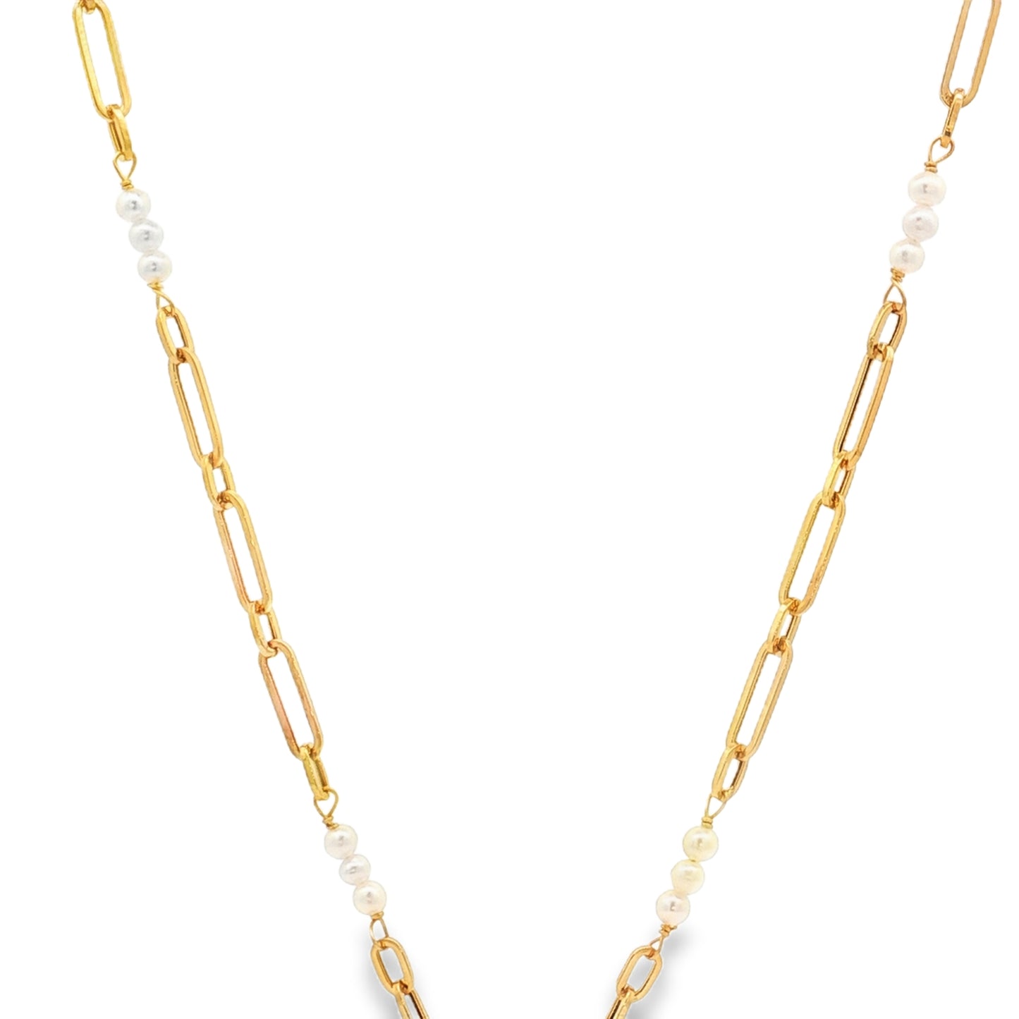 Doves 18-Inch Oval and Pearl Charm Chain Necklace 18K Yellow Gold