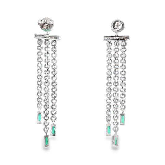 Ella Rose Geometric Lab-Grown Emerald and Diamond Chandelier Earrings 14K White Gold