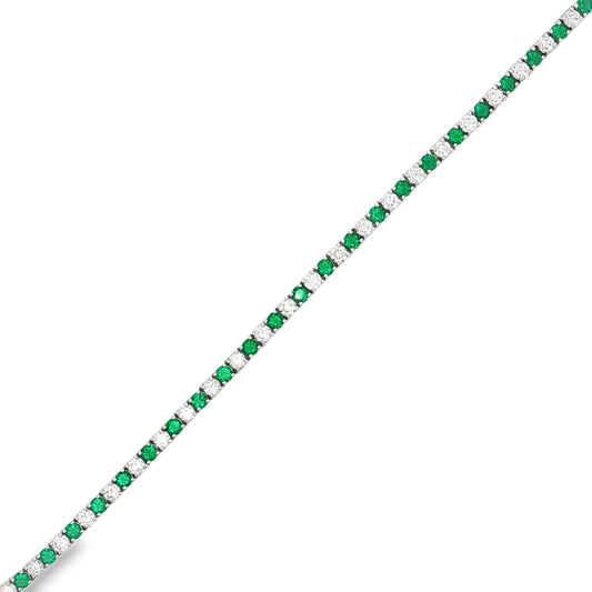 Ella Rose Lab-Grown Diamond and Emerald Tennis Bracelet 14K White Gold