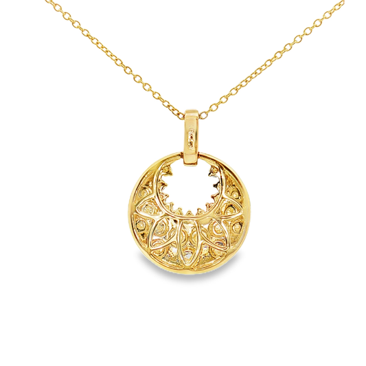 King Jewelers Circle Moon Diamond Pendant Necklace 14K Yellow Gold