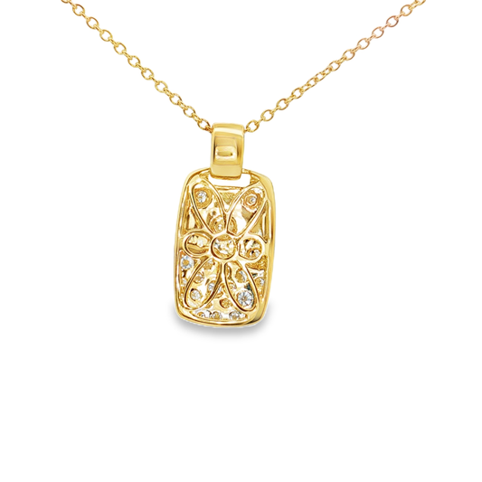 King Jewelers Stardust Rectangular Diamond Pendant Necklace 14K Yellow Gold