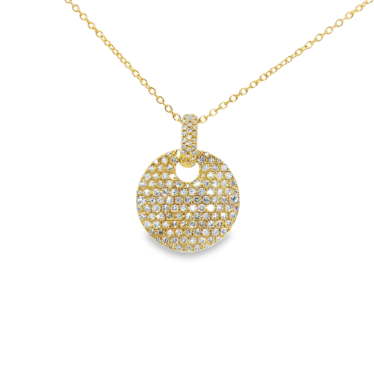 King Jewelers Diamond Disc Pendant Necklace 14K Yellow Gold