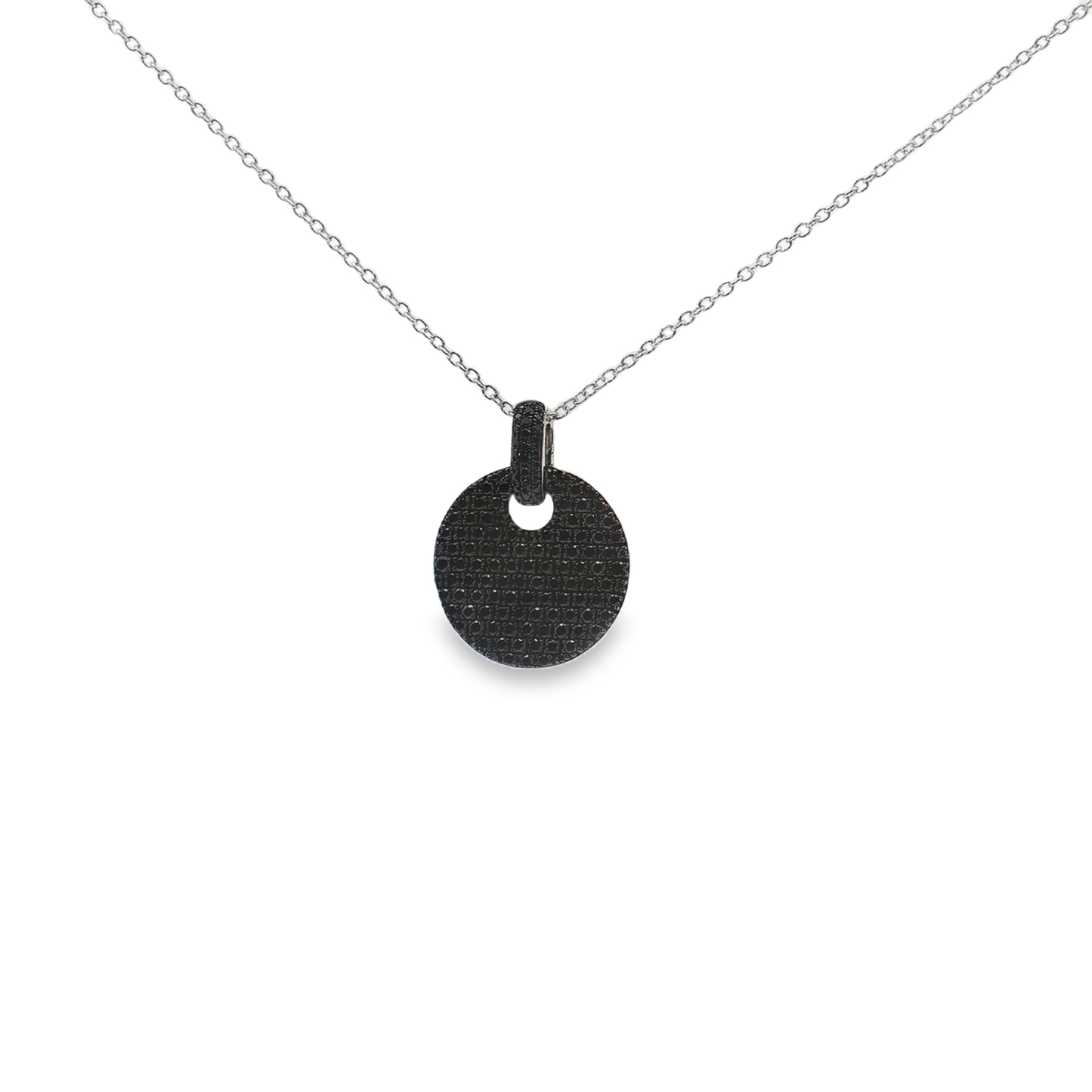 King Jewelers Black Diamond Disc Pendant Necklace 14K White Gold