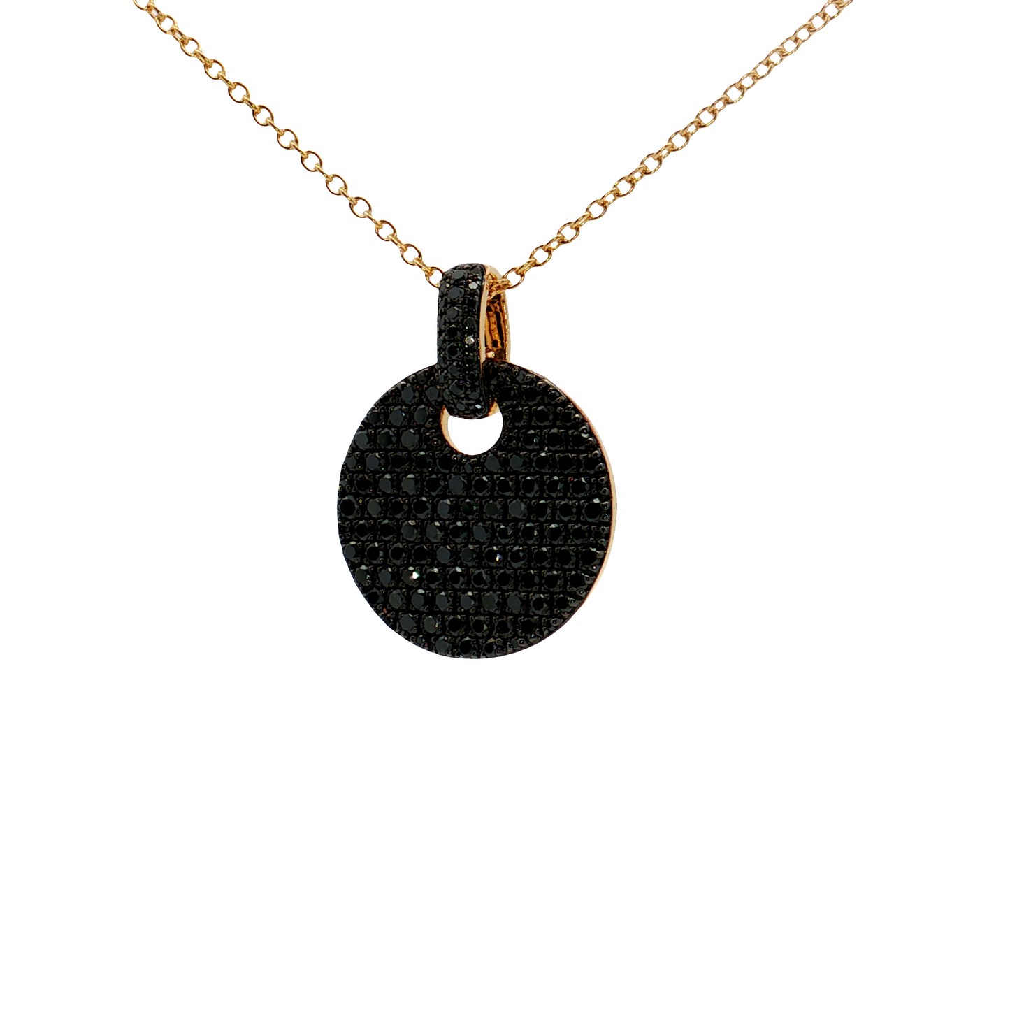 King Jewelers 14K Yellow Gold 0.85ct Black Diamond Disc Pendant