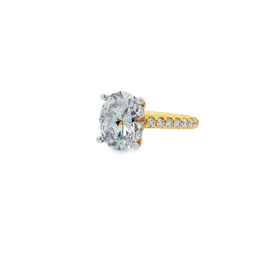 KJ5 18K Yellow Gold Oval Diamond Engagement Ring Mounting with 0.58ct Pave Band