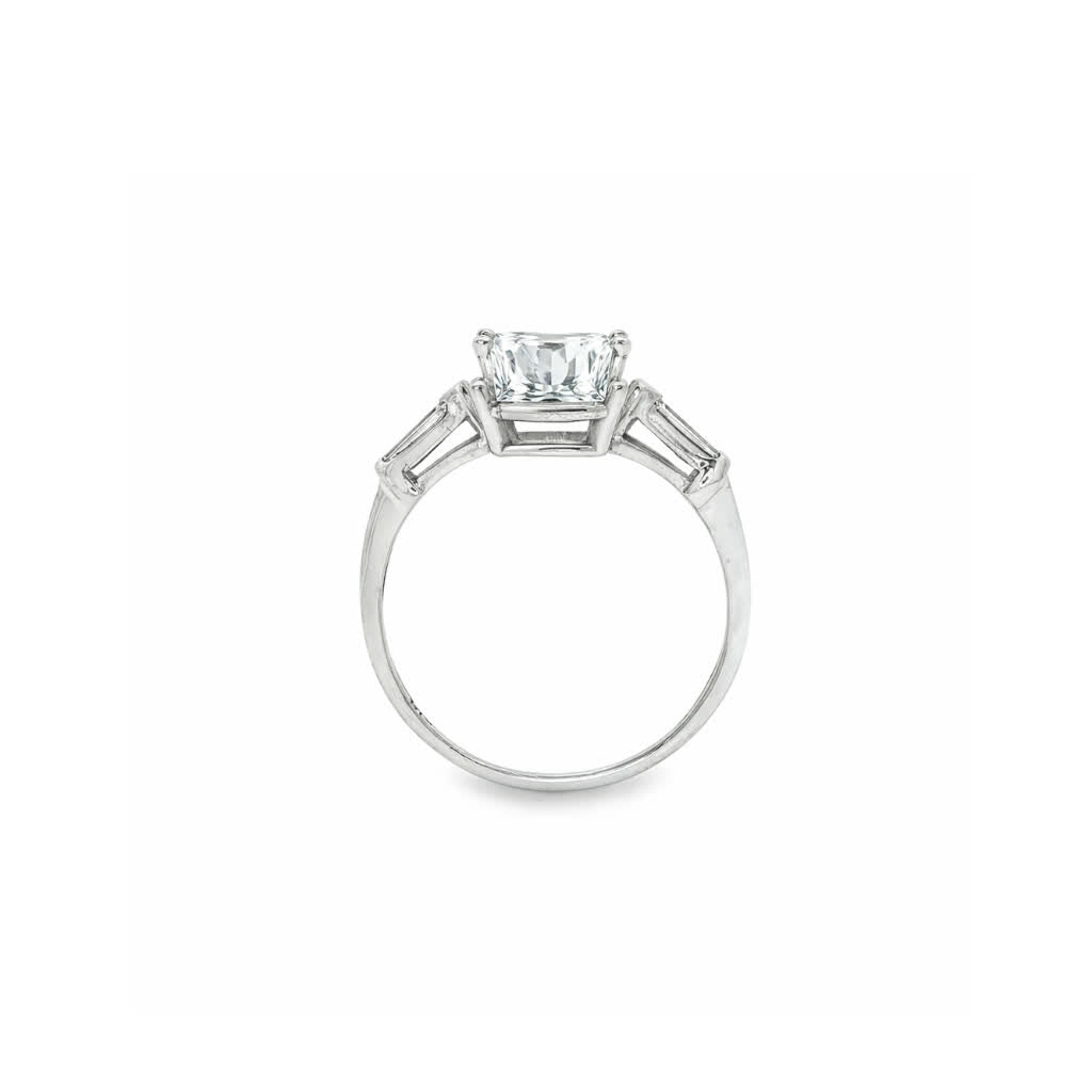 KJ5 14K White Gold Emerald Cut Diamond Three Stone Engagement Ring Mounting