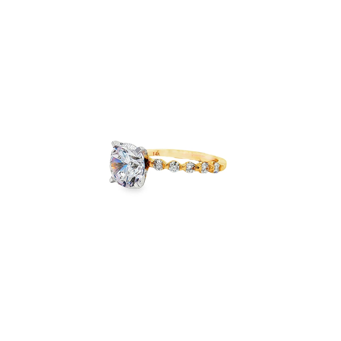 KJ5 14K Yellow Gold Round Diamond Engagement Ring Mounting with Shared Prong Band