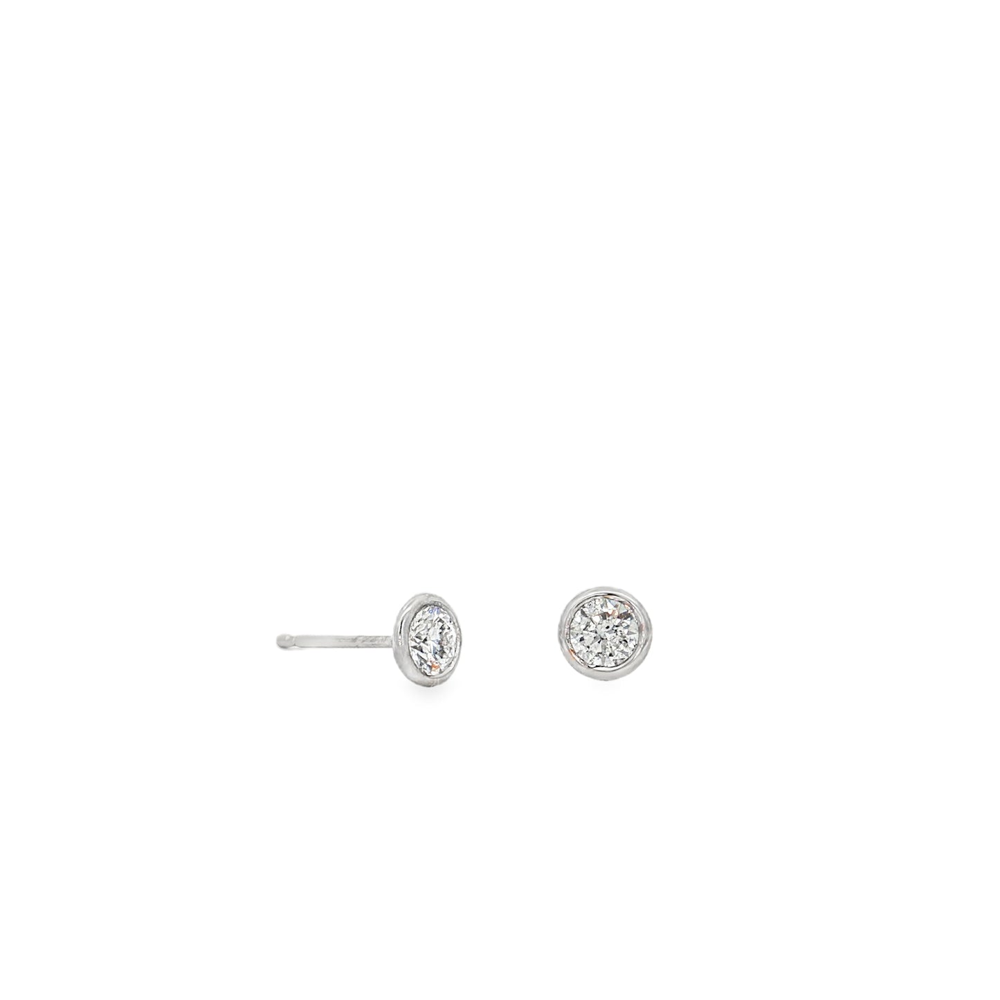 King Jewelers 14K White Gold 0.43ct Bezel Diamond Stud Earrings