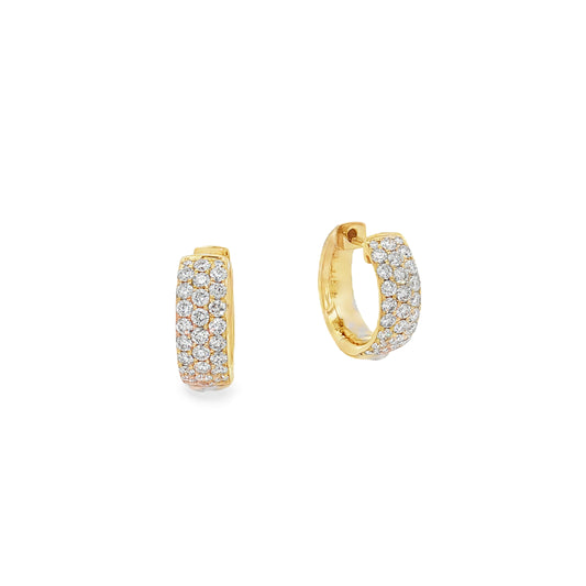 King Jewelers 14K Yellow Gold 1.06ct 3-Row Huggie Diamond Hoop Earrings