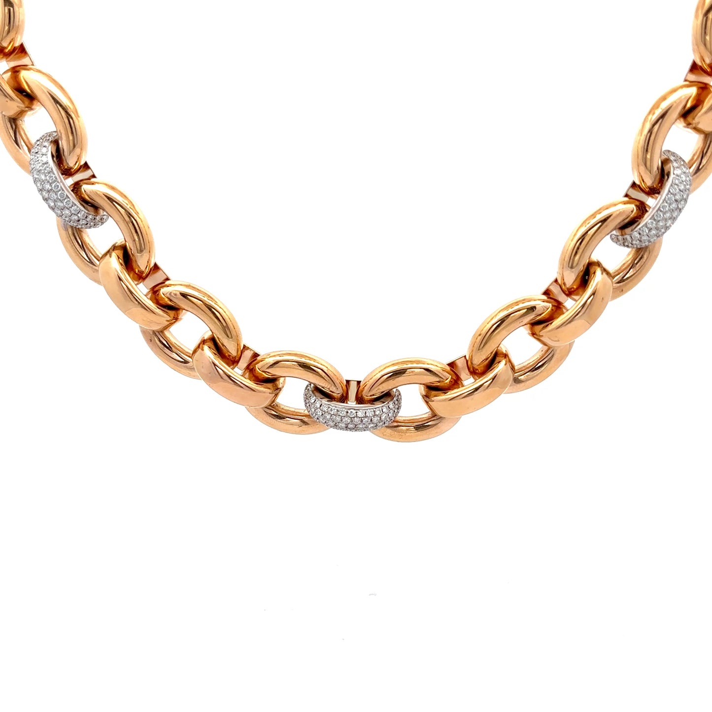 King Jewelers Oval Link Diamond Necklace 18K Rose Gold