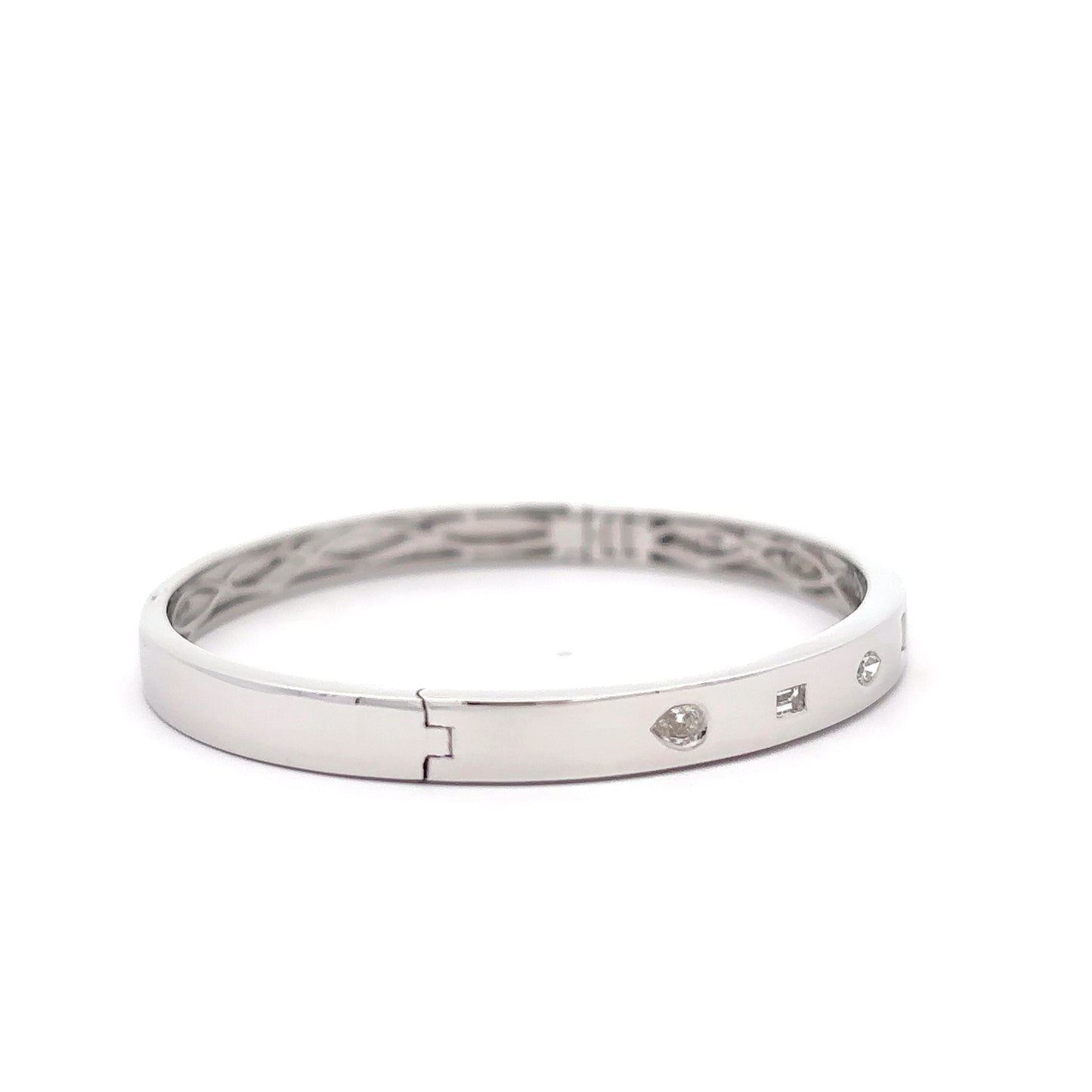 King Jewelers Mixed Shape Diamond Bangle Bracelet 18K White Gold