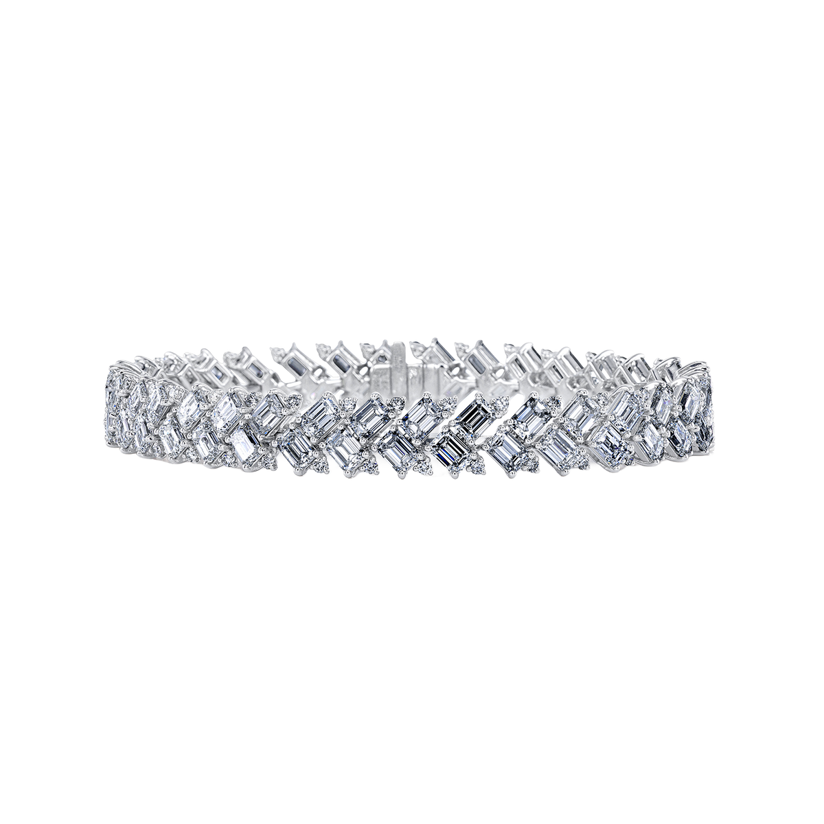King Jewelers 18K White Gold Emerald Cut Diamond Bracelet