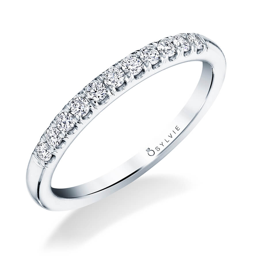 Sylvie 18K White Gold Classic Diamond Wedding Band with Shared Prongs
