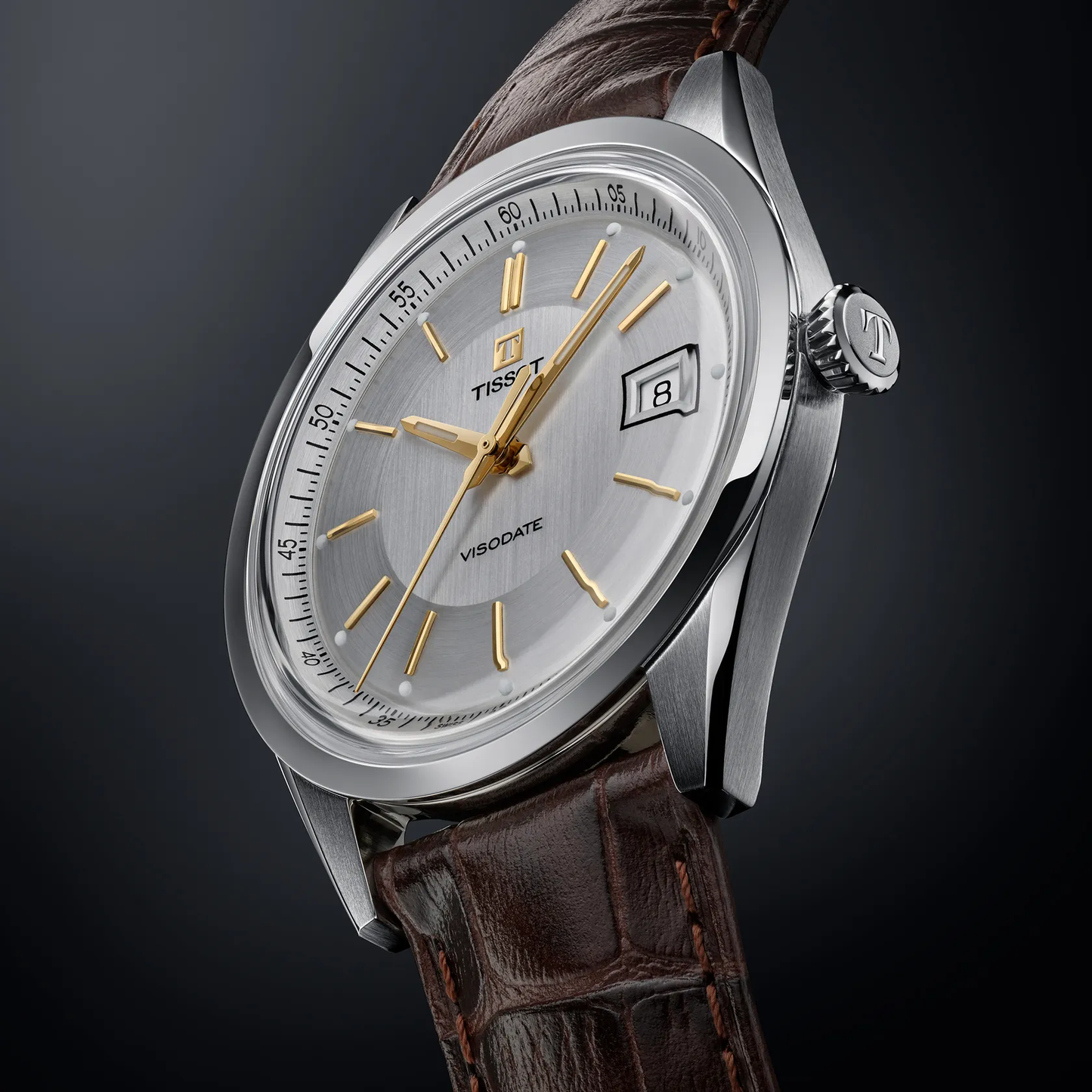 Tissot Visodate 39mm Automatic Silver Dial Leather Strap Watch