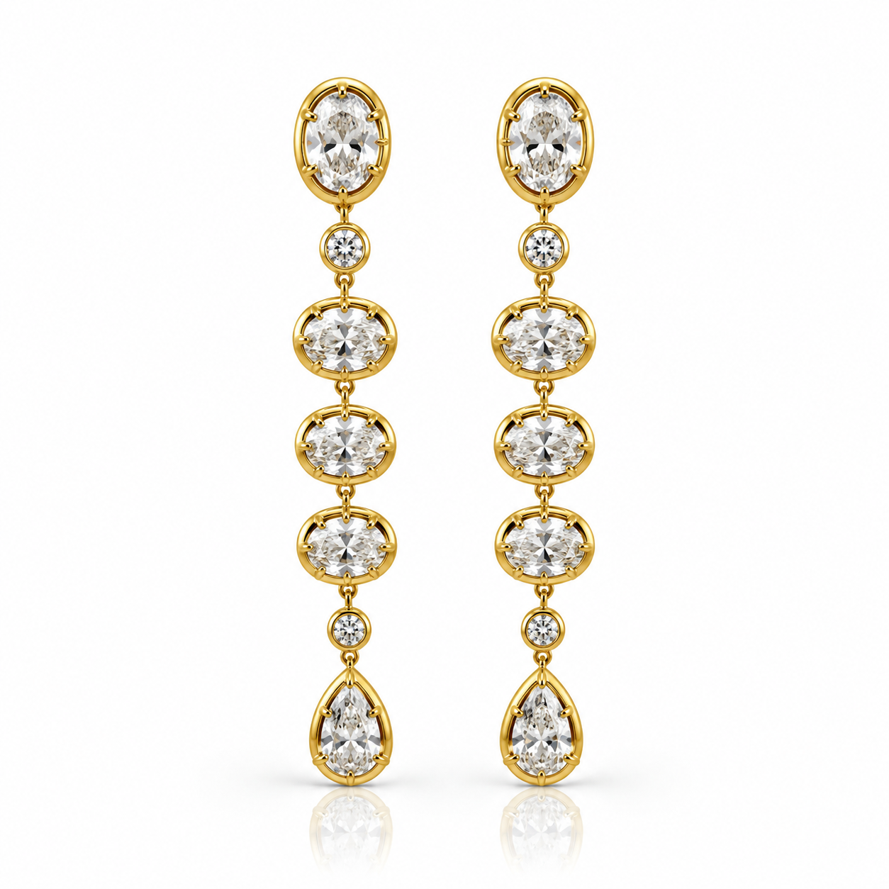 Ella Rose 14K Yellow Gold Oval and Pear Diamond Drop Earrings