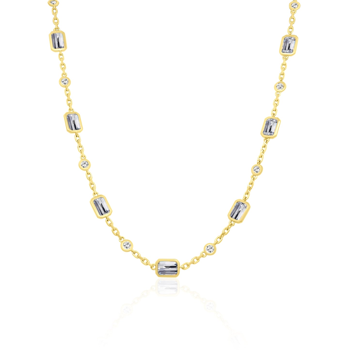 Ella Rose 14K Yellow Gold Emerald-Cut and Round Diamond Station Necklace
