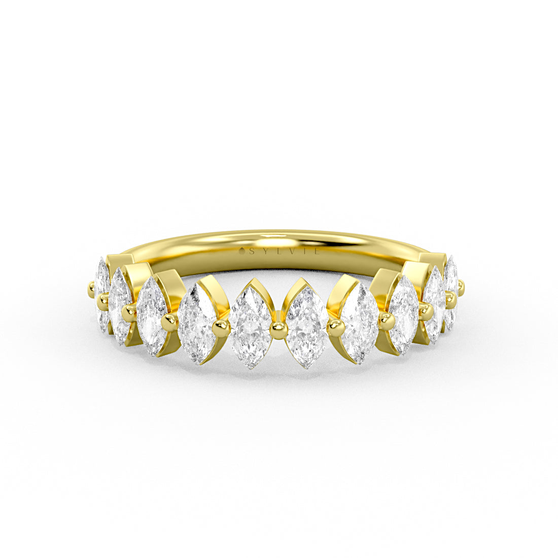 Sylvie 18K Yellow Gold Heritage Shared Prong Marquise .80ct Diamond Wedding Ring