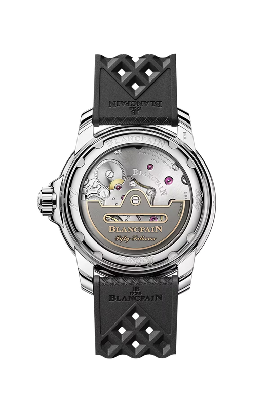 42.30MM BLANCPAIN FIFTY FATHOMS, STEEL CASE, BLACK SUNBURST DIAL, BLACK RUBBER S