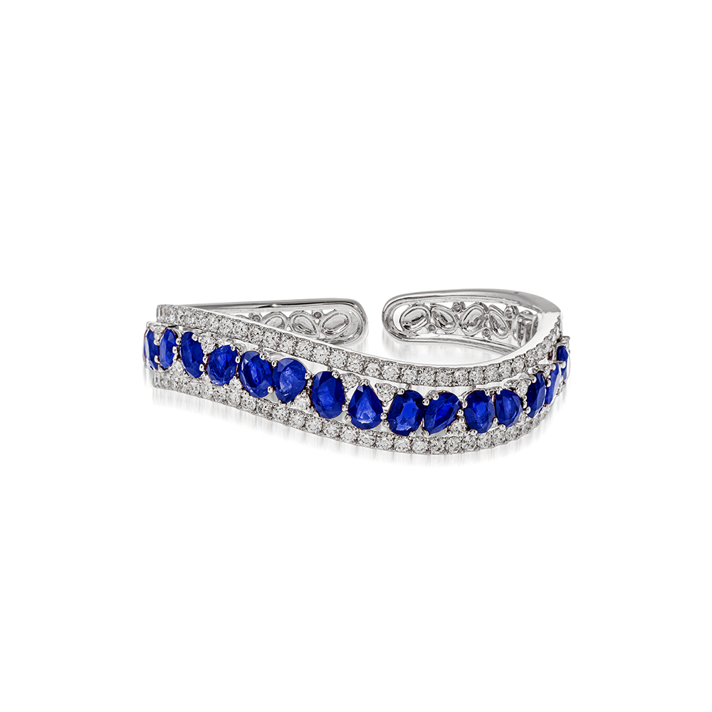 Butani Sapphire Diamond Cuff Bracelet 18K White Gold