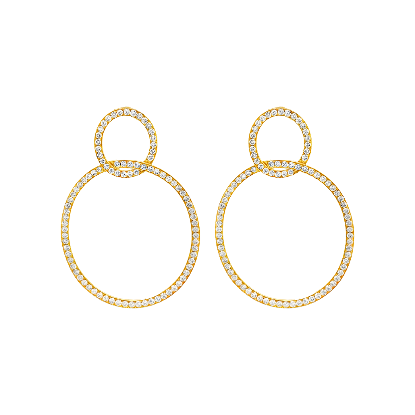 King Jewelers Diamond Double Hoop Earrings 18K Yellow Gold