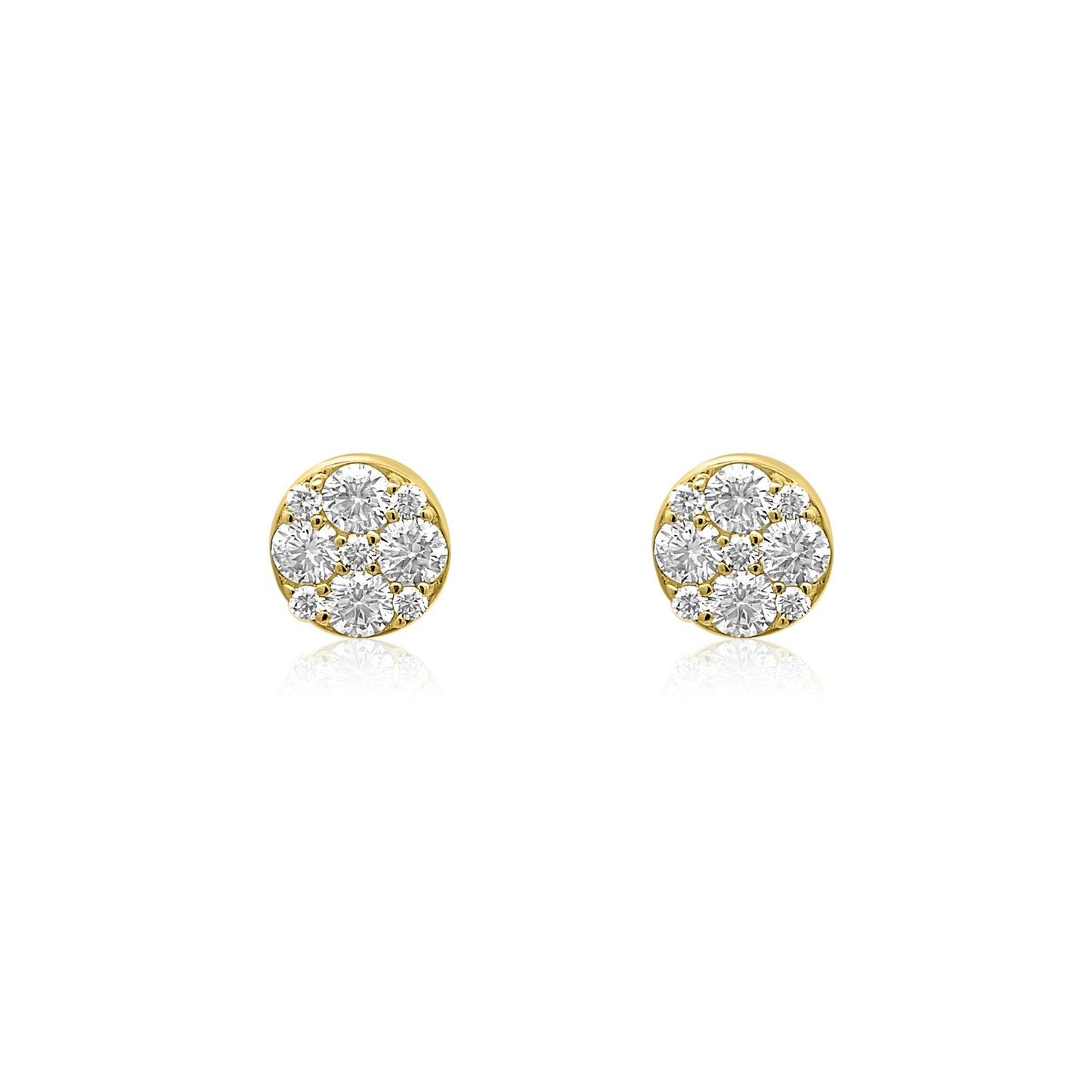 King Jewelers Round Diamond Cluster Stud Earrings 14K Yellow Gold